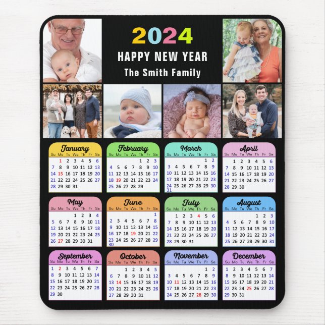 2024 Calendar Modern Black 6 Family Photo Collage Musmatta (Framsidan)