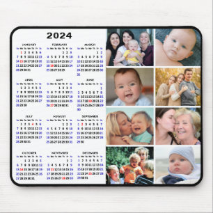 2024 Calendar Modern Black 8 Family Photo Collage Musmatta