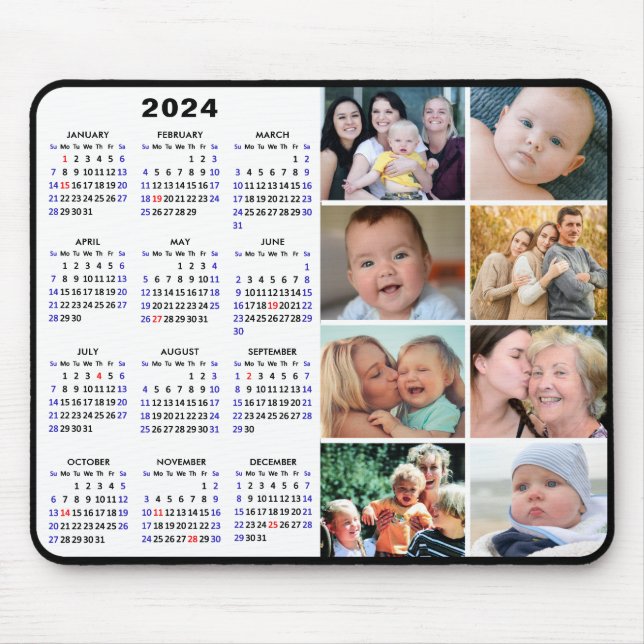 2024 Calendar Modern Black 8 Family Photo Collage Musmatta (Framsidan)