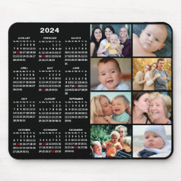 2024 Calendar Modern Black 8 Family Photo Collage Musmatta