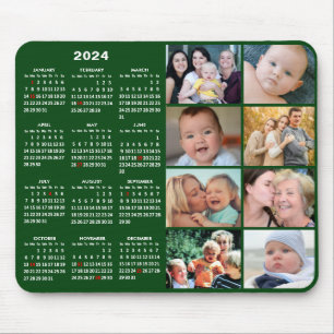 2024 Calendar Modern Grönt 8 Family Photo Collage Musmatta