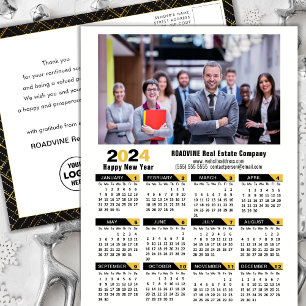 2024 Calendar Modern Guld Black Corporate Photo Helg Vykort
