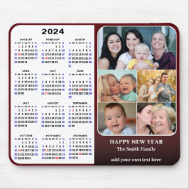 2024 Calendar Red Family Photo Collage US Helgdaga Musmatta