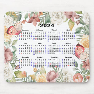 2024 Calendar Ro Blommigt Greenery Rosa Butterfly Musmatta