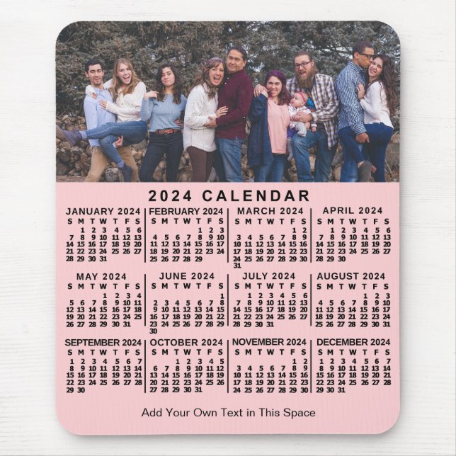 2024 Calendar Rosa Personlig Photo Namn Fold Musmatta (Framsidan)