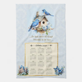 2024 Calendar Towel Bluebirds Birdhouse ECC 3:11 Kökshandduk