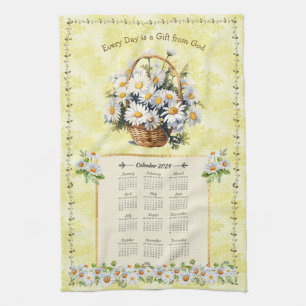 2024 Calendar Towel Gult Daisy Gift från Gud Kökshandduk