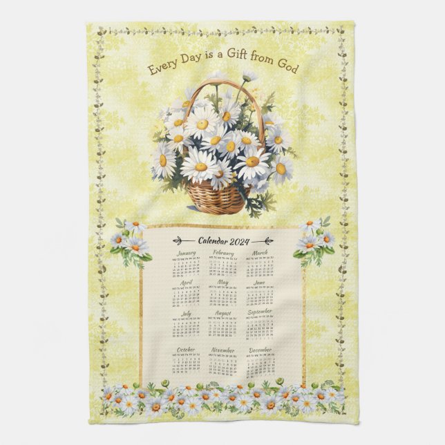 2024 Calendar Towel Gult Daisy Gift från Gud Kökshandduk (Vertikal)