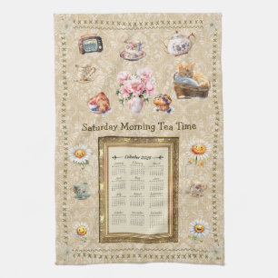 2024 Calendar Towel lördag morgon Tea Time Kökshandduk