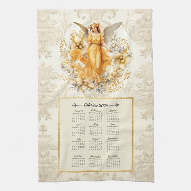 2024 Calendar Towel Söt Guardian Angel Kökshandduk (Vertikal)