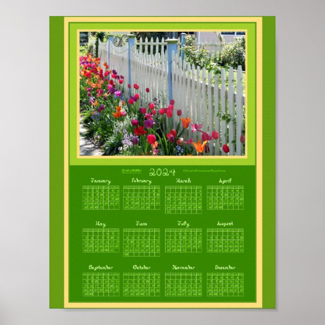 2024 Calendar Tulips Garden Photo Printable eller Poster (Framsidan)