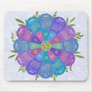 2024 Calendar Unique Round Boho Lila Flower Musmatta