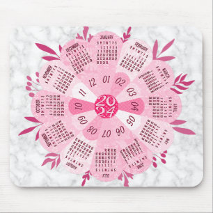 2024 Calendar Unique Round Boho Söt Rosa Flower Musmatta