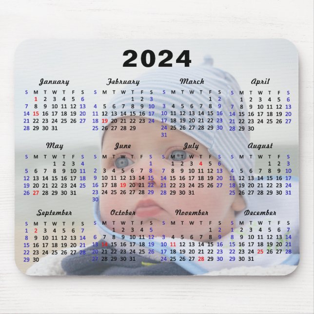 2024 Calendar US Helgdagars Fullt Photo Minimalist Musmatta (Framsidan)