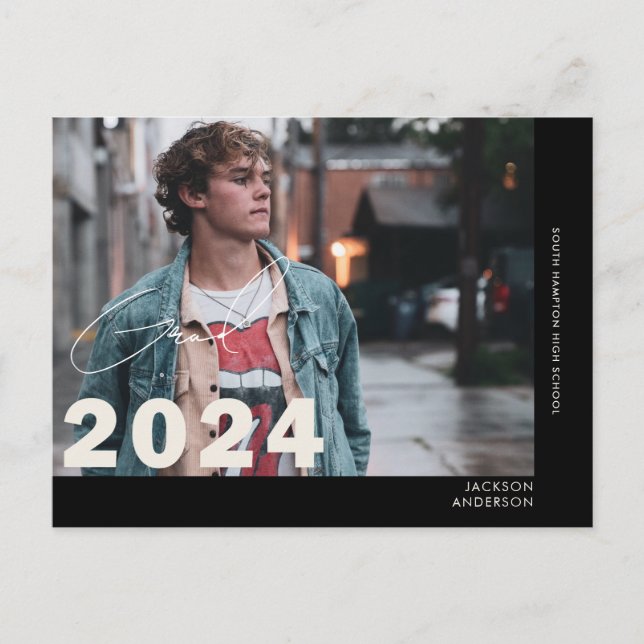 2024 Contemporary Student Photo Studenten Black Vykort (Framsida)