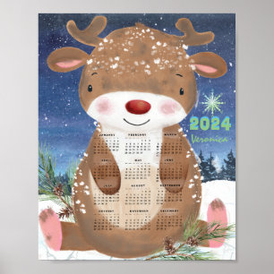 2024 Cute Reindeer Kalender Poster