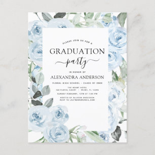 2024 Dusty Blue Studenten Blommigt Greenery Bjuk i Vykort