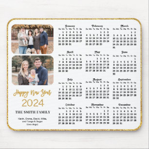 2024-familjfoto för kalender Guld Glitter Script 2 Musmatta