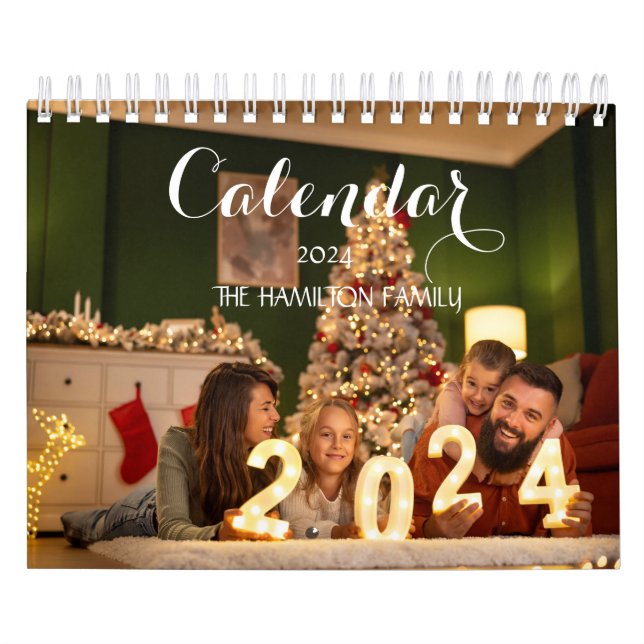 2024 Family Anpassningsbar Photo Chic Script Calen Kalender (Omslag)