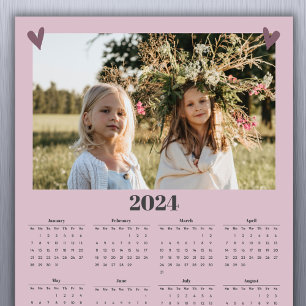 2024 Family Photo Calendar Magnet Rosa