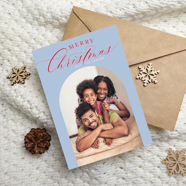 2024 FAMILY PHOTO CARD christmas arch ram blue Meddelande (Skapare uppladdad)