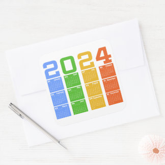 2024 - färgfull kalender fyrkantigt klistermärke