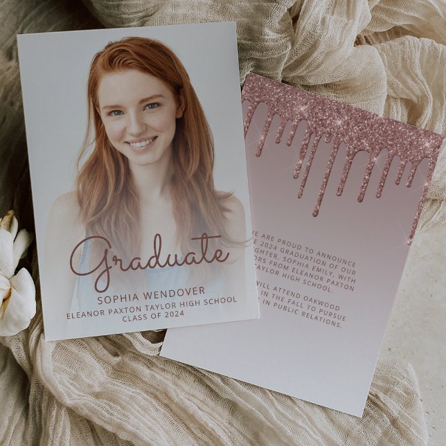 2024 Foto Ro Guld Glitter Grad-meddelande Inbjudningar (Skapare uppladdad)
