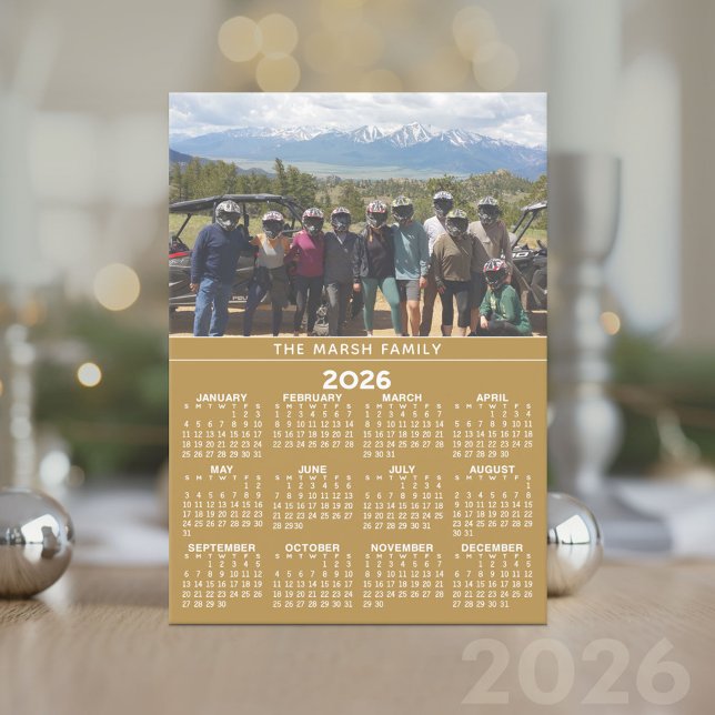 2024 Fotokalenderår - Helgdag-kort för Guld Julkort (2026 Calendar Card)