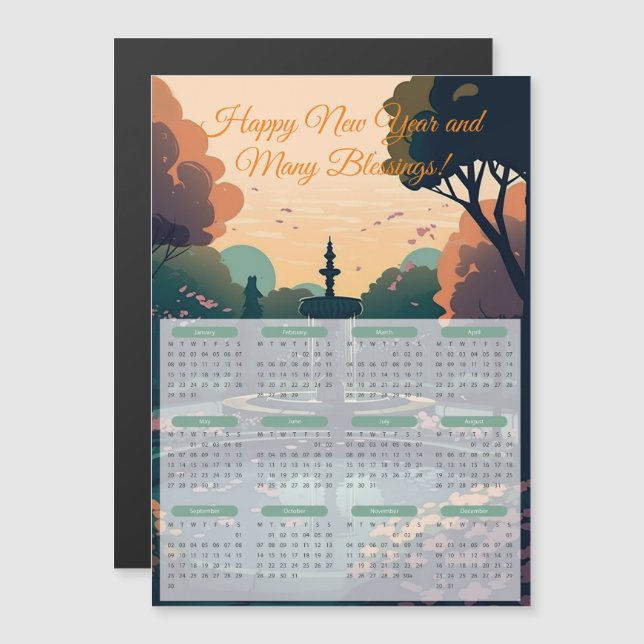 2024 Fountain Park Kalender Magnetkort (Fram/baksida)