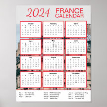 2024 Frankrike Calendar in English Download Pdf $3