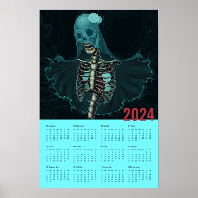 2024 Goth Ghost Wall Calendar Poster (Framsidan)