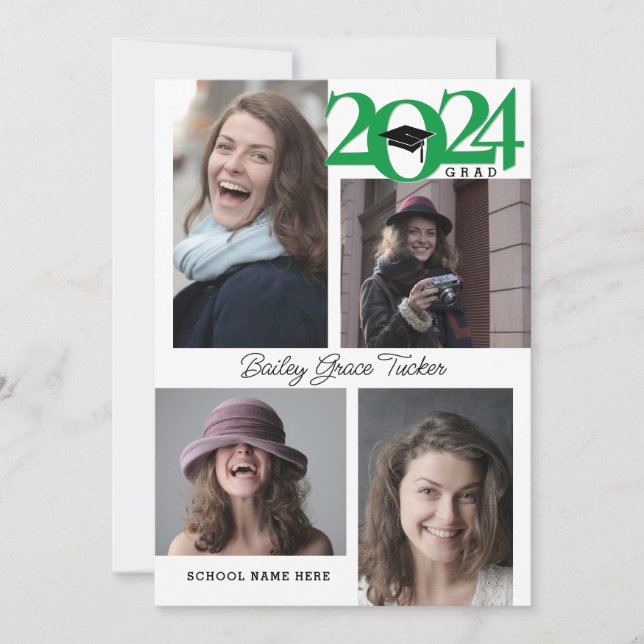 2024 GRAD Modern 5-foto Collage Grönt Studenten Meddelande (Framsida)