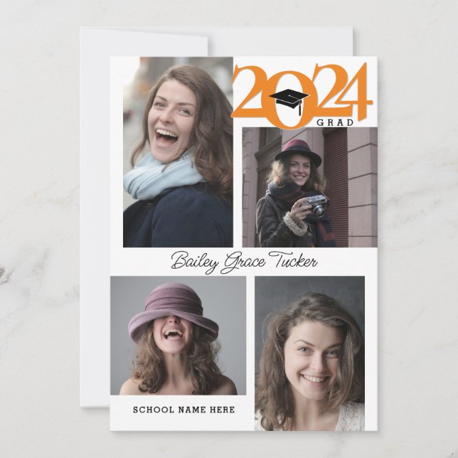 2024 GRAD Modern 5-foto Collage Orange Studenten Meddelande (Framsida)