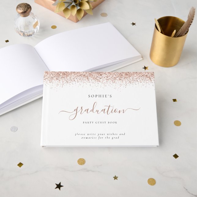 2024 Grad Ro Guld Glitter Studentfest Gästböcker (Framsida öppen)