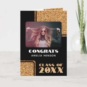 2024 Grattis examen guld glitter 2 bilder Kort