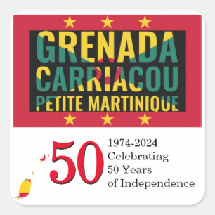 2024 GRENADA 50-årsjubileum Självständighet Fyrkantigt Klistermärke