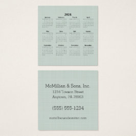 2024 Grönt i månadskalendern Linen Anpassningsbar Fyrkantigt Visitkort