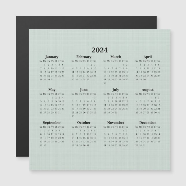 2024 Grönt i månadskalendern Linen BackDrop Magnet (Fram/baksida)