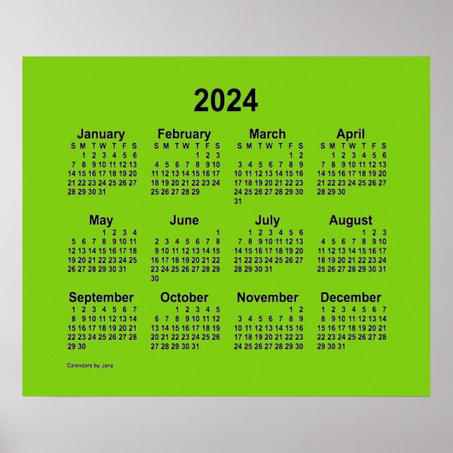 2024 Gul Grön Kalender av Janz Print Poster (Framsidan)