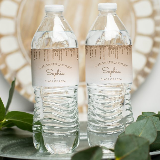 2024 Guld Glitter-Studentfest Vattenflaskor Etikett (Skapare uppladdad)