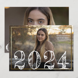 2024 Guld Ram Kant Examensfoto Meddelande Inbjudningar