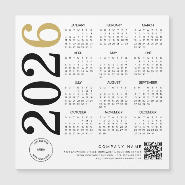 2024 Guld White Calendar Logotyp QR Code Business (Framsida)