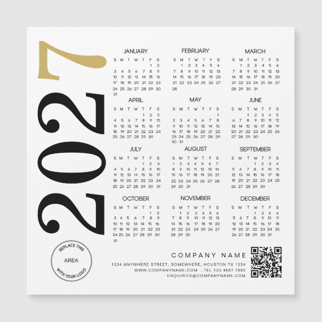 2024 Guld White Calendar Logotyp QR Code Business (Framsida)