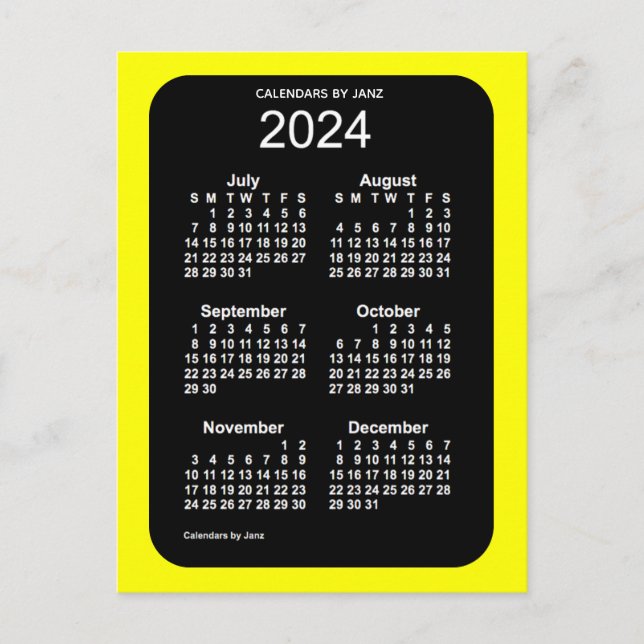 2024 Gult Neon 6 månaders Mini Calendar av Janz Vykort (Framsida)
