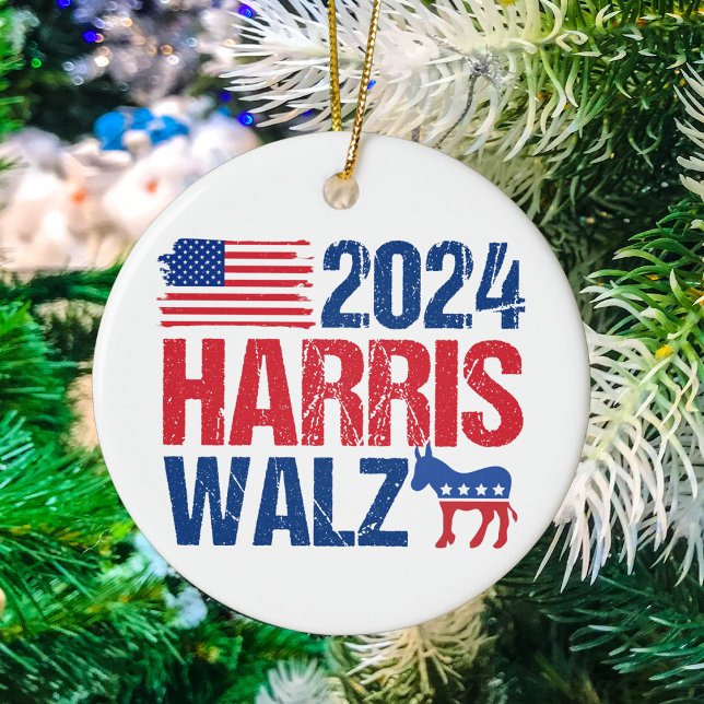 2024 Harris Walz Democrat, jul Julgransprydnad Keramik (Skapare uppladdad)
