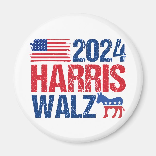 2024 Harris Walz Demokrat Donkey American Val Magnet (Framsidan)