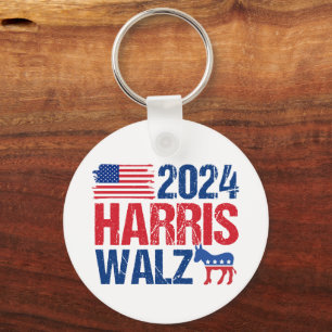 2024 Harris Walz Demokrat Donkey American Val Nyckelring