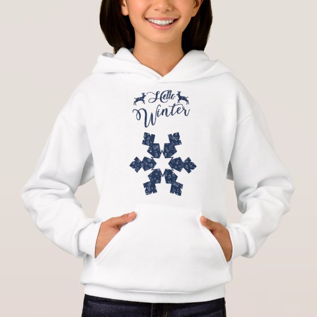2024 Hej Winter Helgdag Snowflake Mönster T Shirt (Framsida)