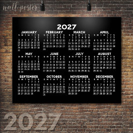 2024 Helårsvy Kalender - horisontell - Svart Poster