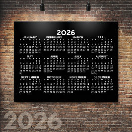 2024 Helårsvy Kalender - horisontell - Svart Poster